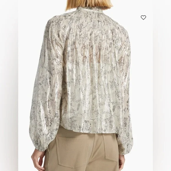 NWOT Love the Label Meredith Smocked Metallic Top Sz S Sabina Lurex Print - Picture 7 of 12